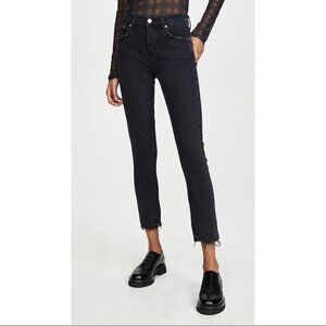 AGOLDE Toni Mid Rise Straight Fit Jeans Feral‎ Black Wash Distressed Raw Hem 26